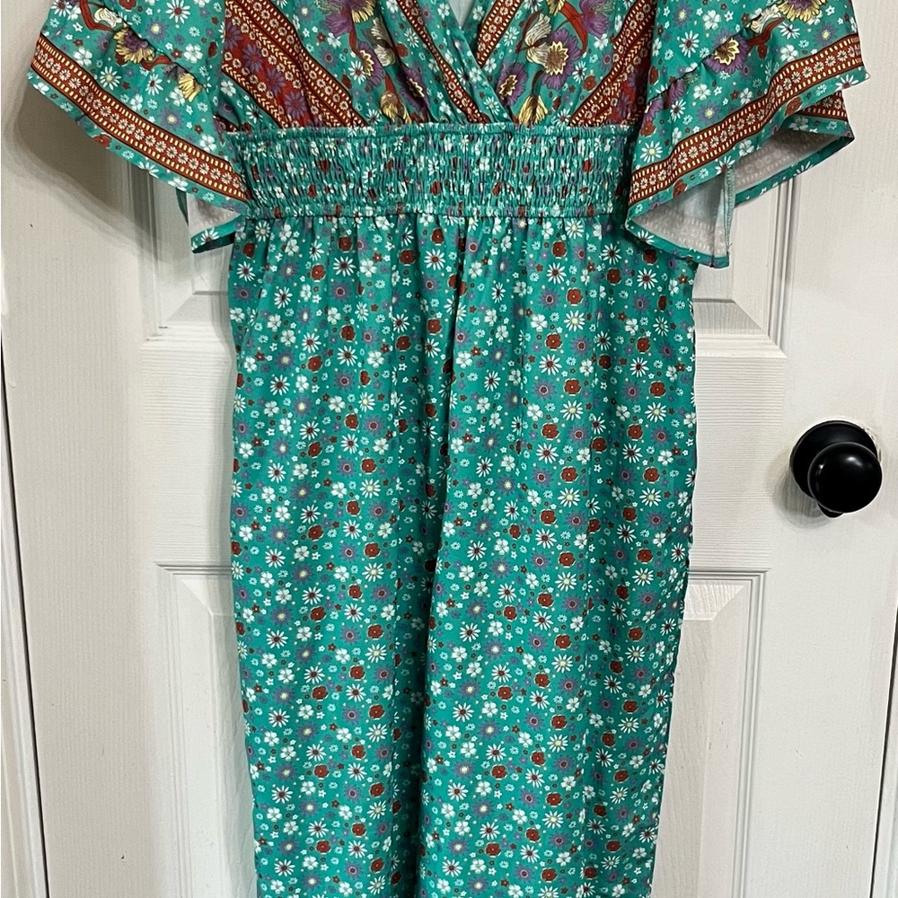 Cupshe Teal Floral Women’s Jumpsuit/Coverup